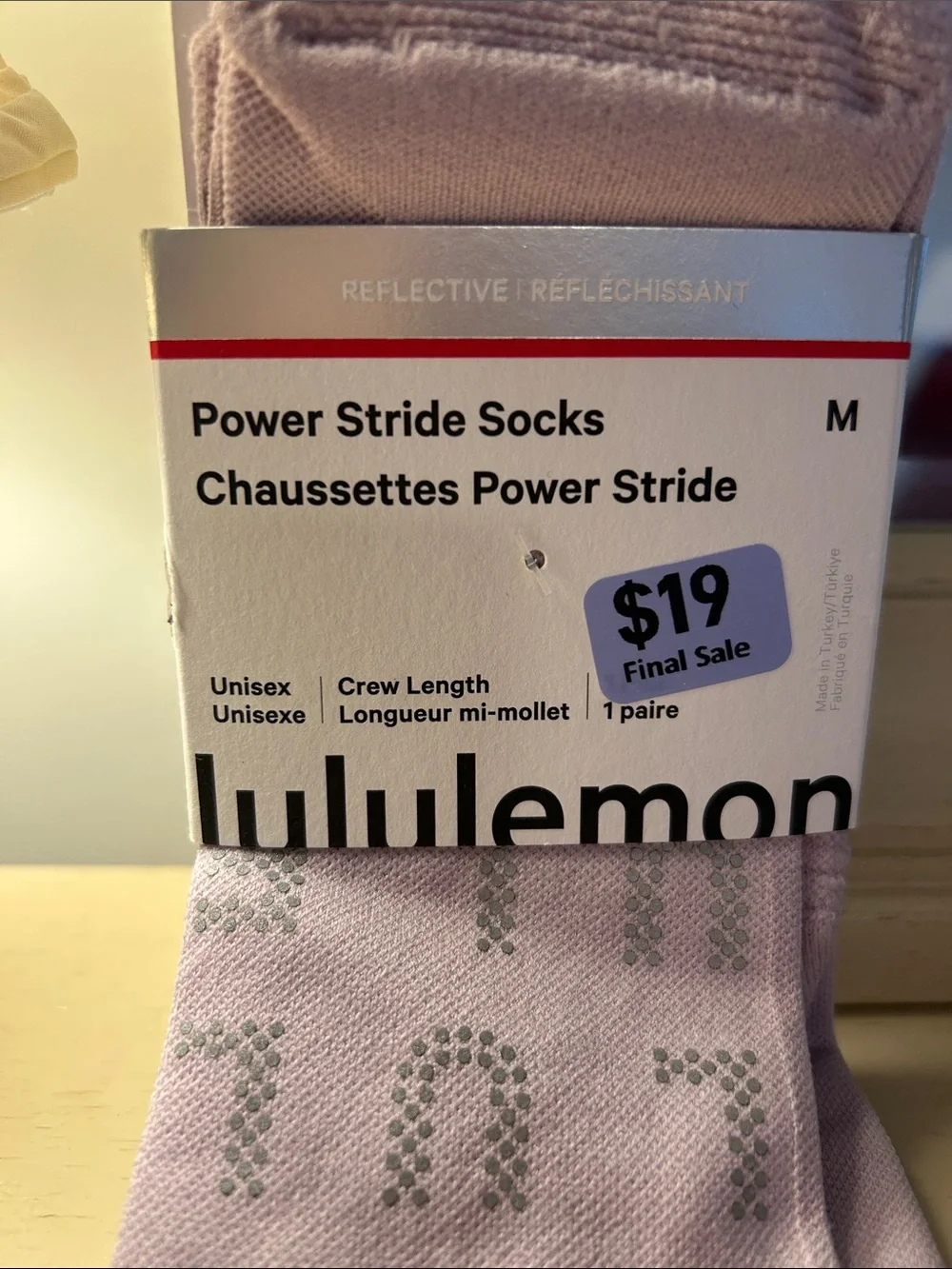 lululemon Power Stride Crew Socks - Light Purple maroon 2 pair reflective
